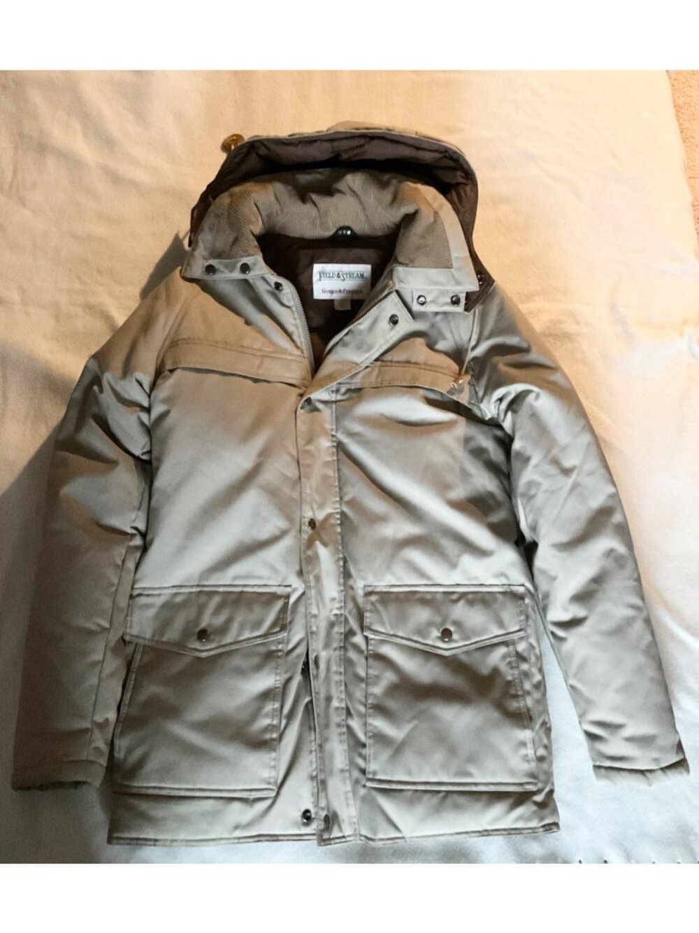 Field & Stream Gordon &Ferguson Down tan beige hoodie coat men SZS chest44